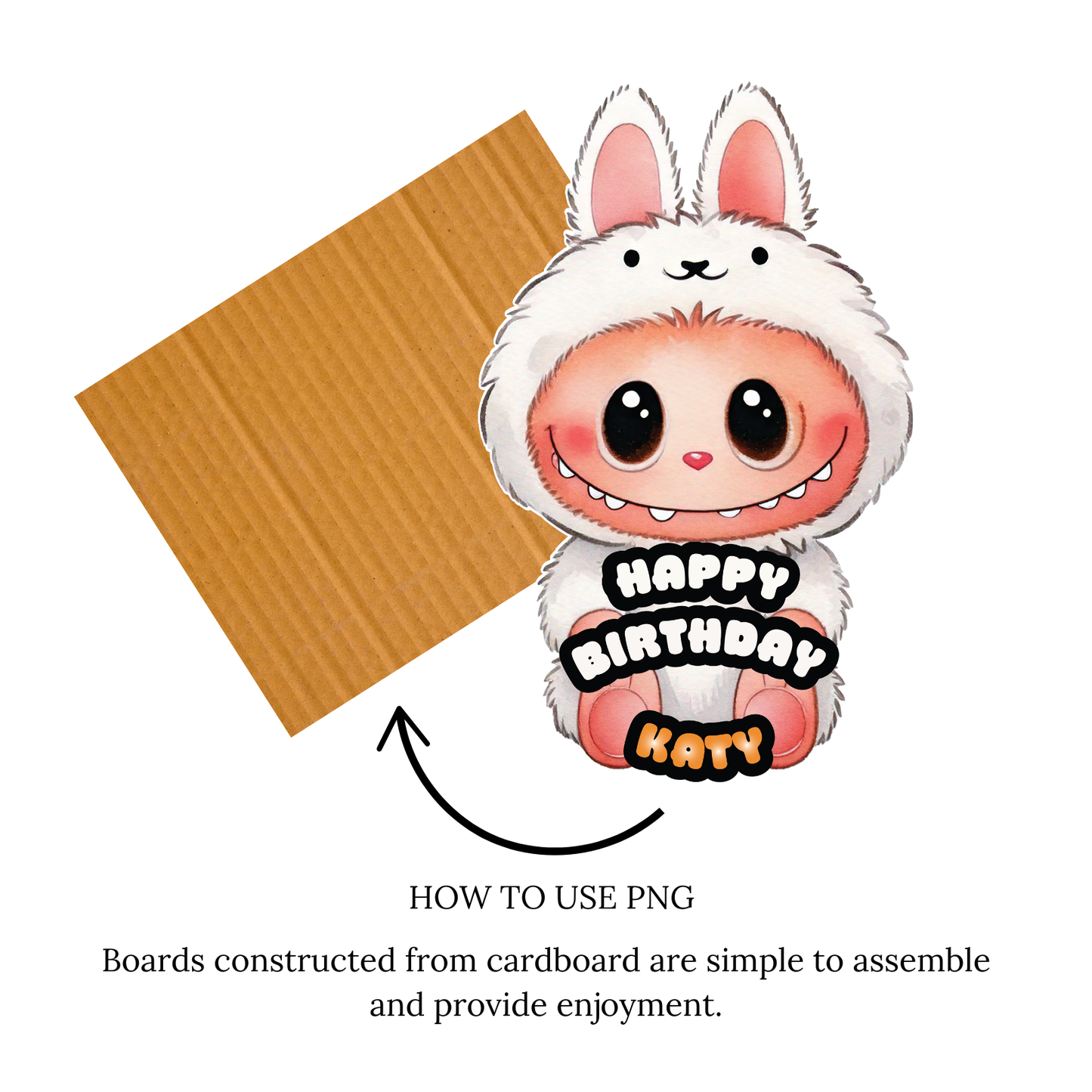 White Labubu, Digtal Character Cutout: Birthday Party Photo Prop, 4ft Tall