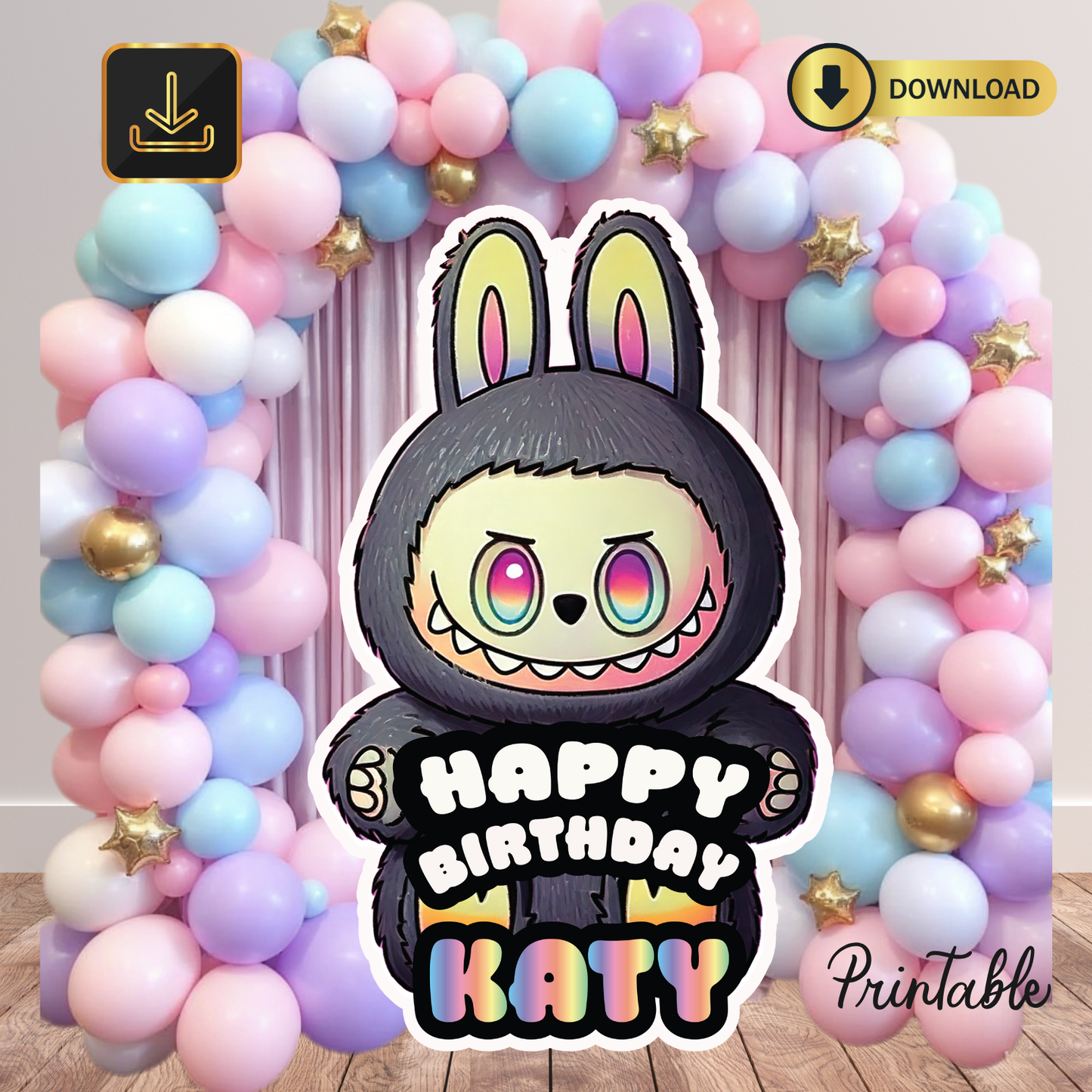 Labubu Birthday Party Decor: 4ft Character Cutout (Instant Download digital)