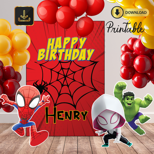 Spider Boy + Friends Birthday Bundle,digital DIY Party Pack, At Home Birthday Display