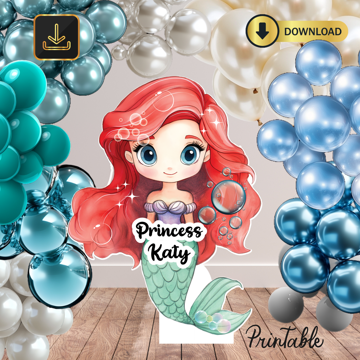 princess Cutout, Disney princess Cutout Decor, mermaid Party Decoration Theme, Birthday Party Stand Up Prop, Digital Download