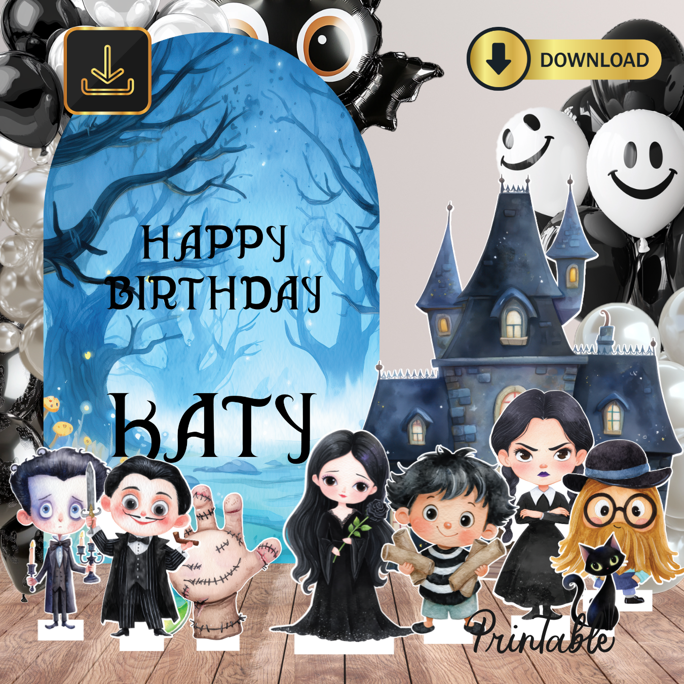 Cute Wednesday digital cutouts, Adams family Cutout, Goth cutout, Wednesday watercolour cutouts