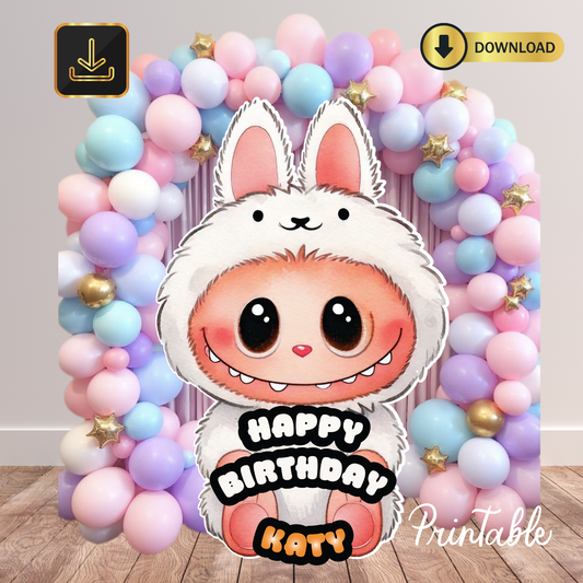 White Labubu, Digtal Character Cutout: Birthday Party Photo Prop, 4ft Tall