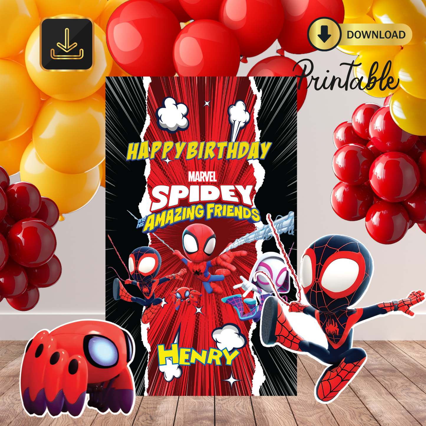 Spider Boy + Friends Birthday Bundle,digital DIY Party Pack, At Home Birthday Display