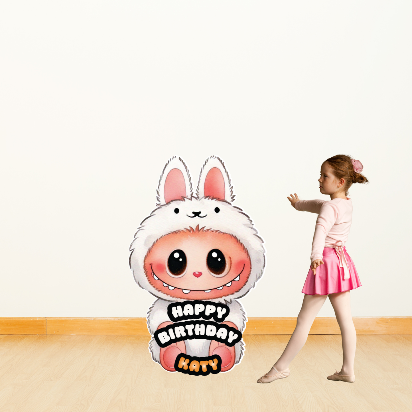 White Labubu, Digtal Character Cutout: Birthday Party Photo Prop, 4ft Tall