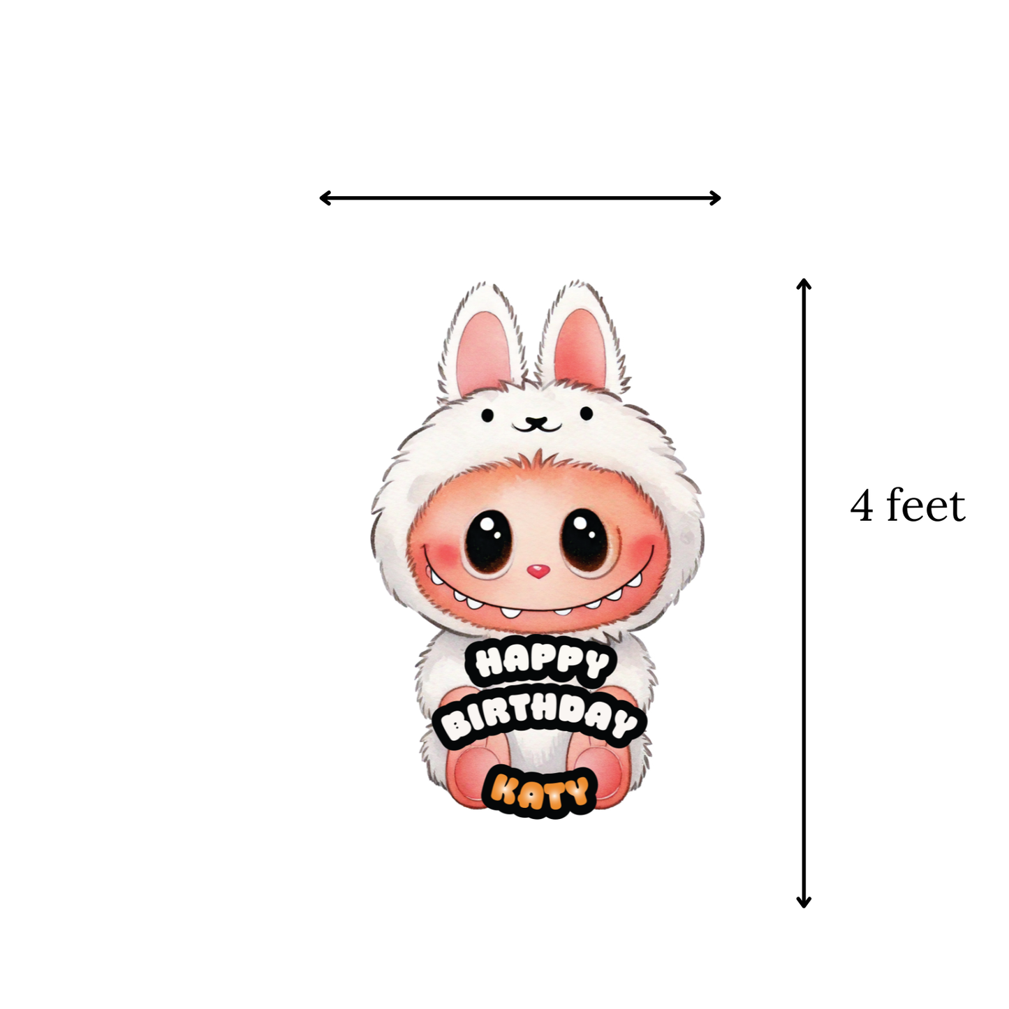 White Labubu, Digtal Character Cutout: Birthday Party Photo Prop, 4ft Tall