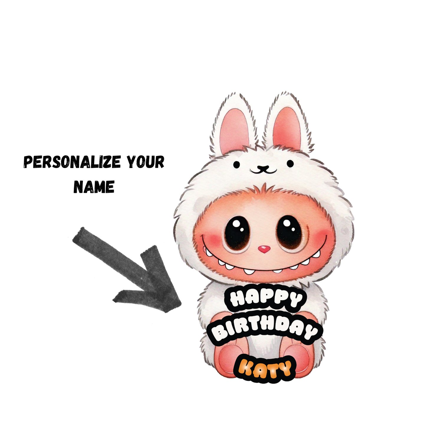 White Labubu, Digtal Character Cutout: Birthday Party Photo Prop, 4ft Tall