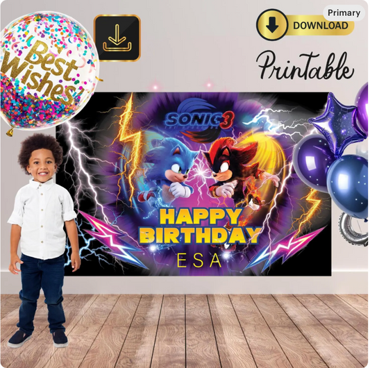 Sonic Birthday Party Backdrop/sonic Hedgehog 3 Birthday Banner/custom Sonic Backdrop/kids Birthday Decor/custom Birthday Backdrop