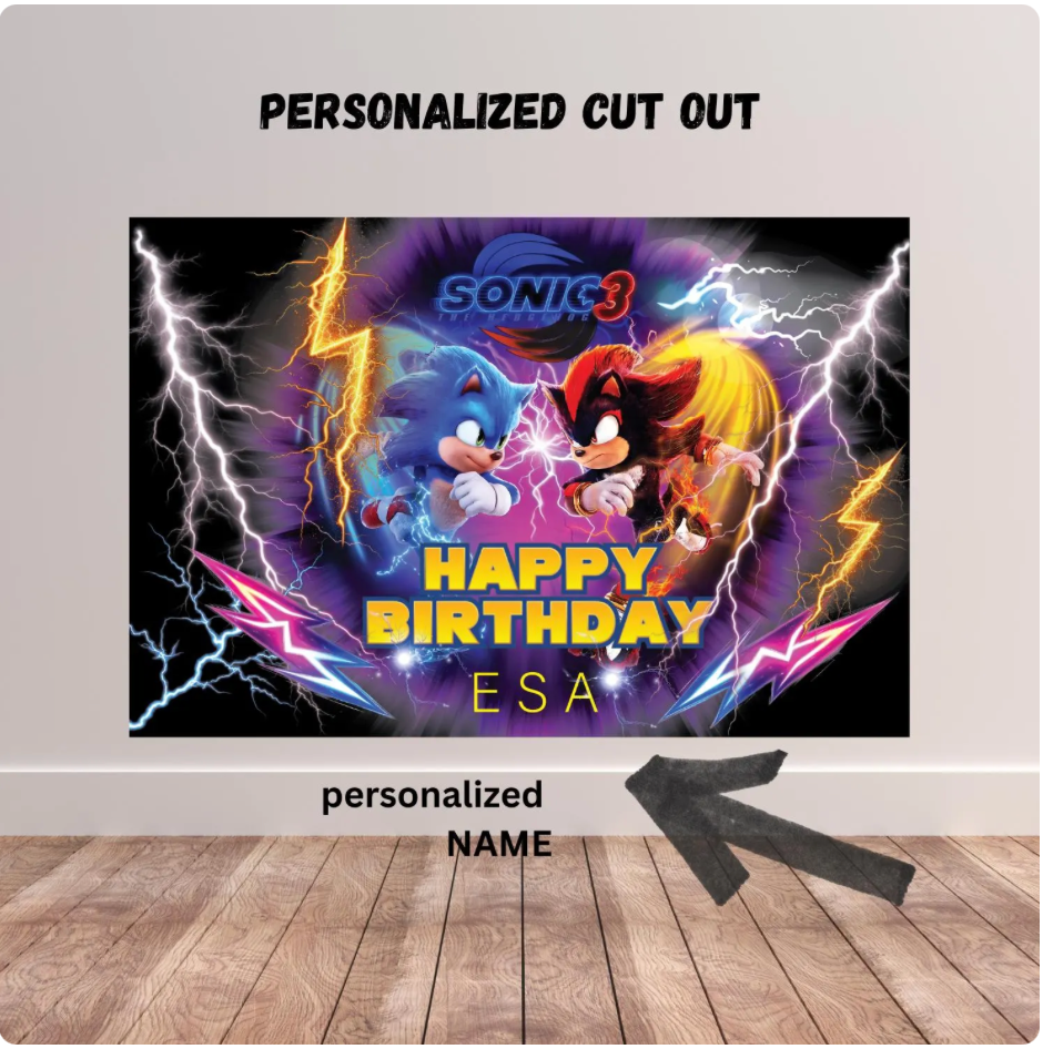 Sonic Birthday Party Backdrop/sonic Hedgehog 3 Birthday Banner/custom Sonic Backdrop/kids Birthday Decor/custom Birthday Backdrop