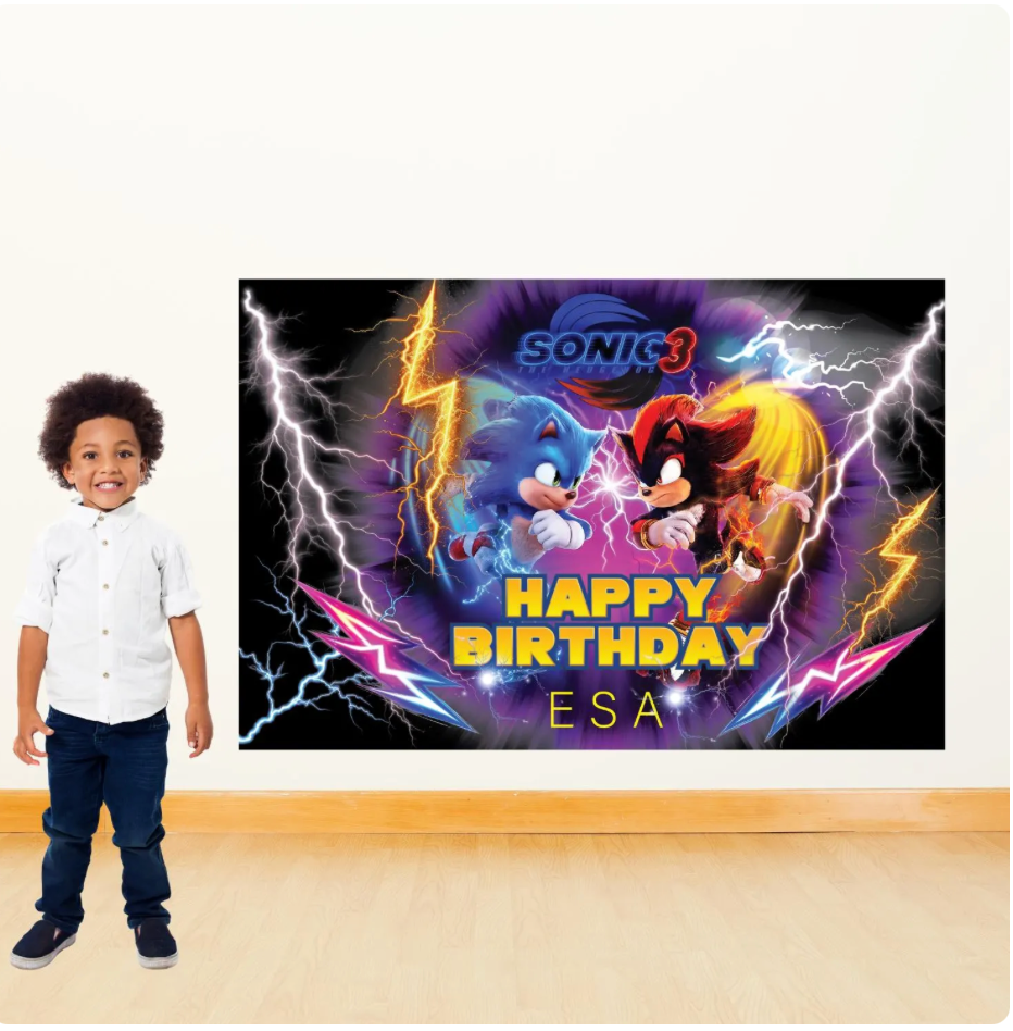 Sonic Birthday Party Backdrop/sonic Hedgehog 3 Birthday Banner/custom Sonic Backdrop/kids Birthday Decor/custom Birthday Backdrop