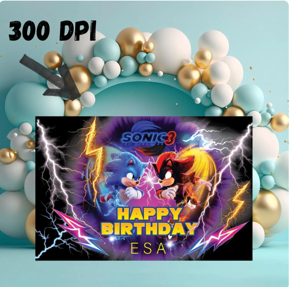 Sonic Birthday Party Backdrop/sonic Hedgehog 3 Birthday Banner/custom Sonic Backdrop/kids Birthday Decor/custom Birthday Backdrop