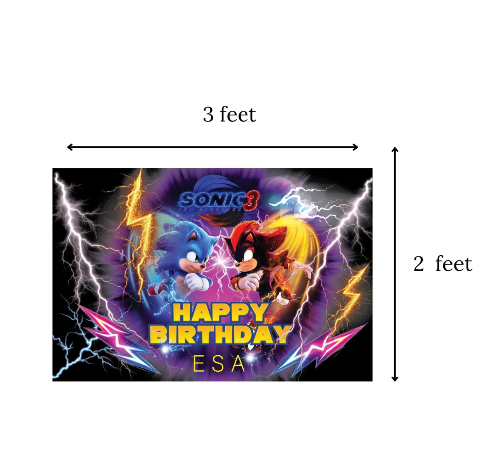 Sonic Birthday Party Backdrop/sonic Hedgehog 3 Birthday Banner/custom Sonic Backdrop/kids Birthday Decor/custom Birthday Backdrop